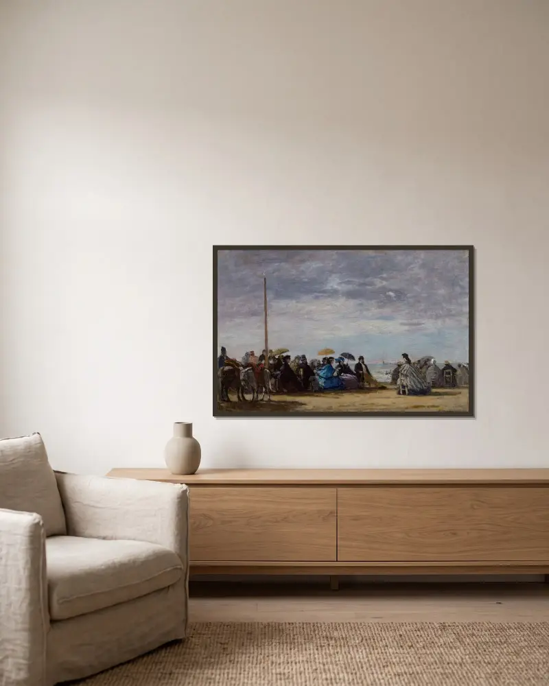 Stranden av Eugène Boudin inramad på en vägg