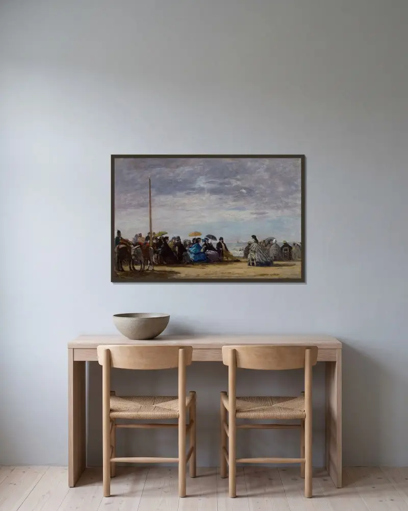 Stranden av Eugène Boudin inramad på en vägg