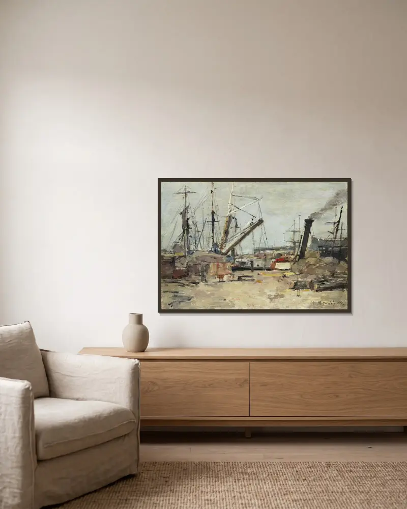 Trålarna av Eugène Boudin inramad på en vägg