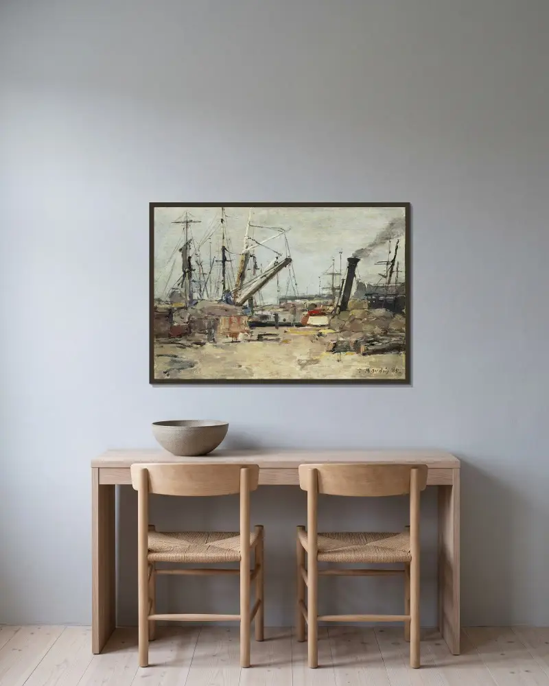 Trålarna av Eugène Boudin inramad på en vägg