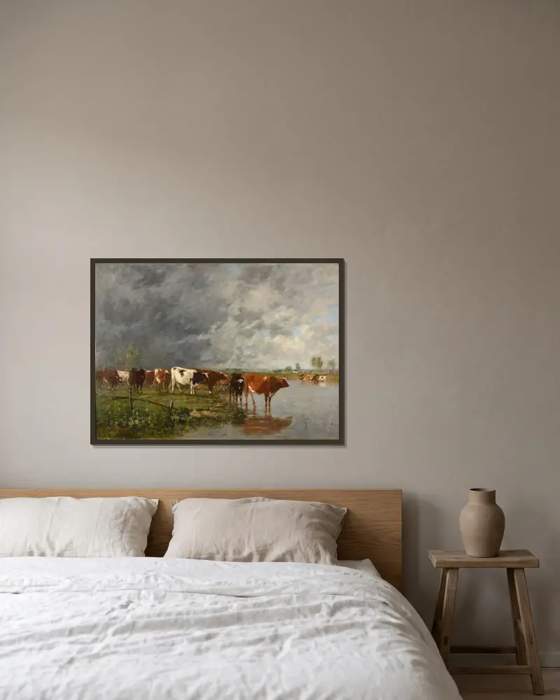 Hjord som vattnas av Eugène Boudin inramad på en vägg