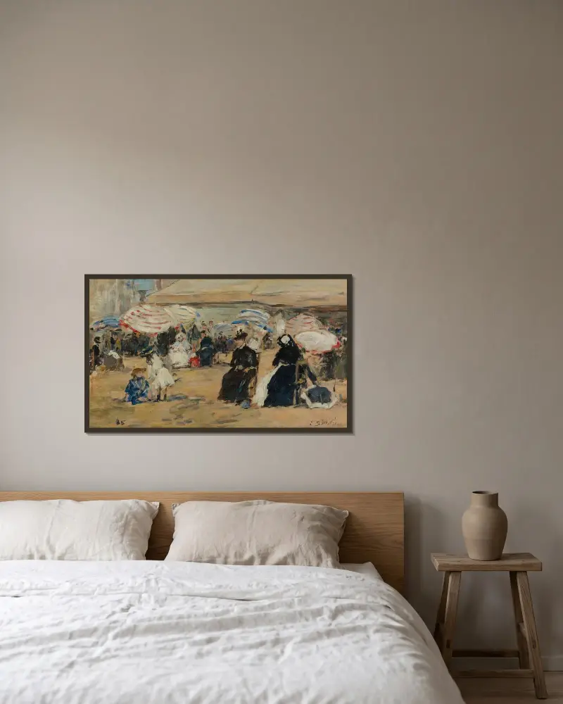 Trouville, La Nourrice av Eugène Boudin inramad på en vägg