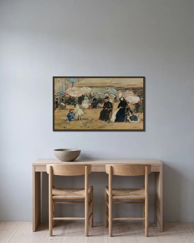 Trouville, La Nourrice av Eugène Boudin inramad på en vägg