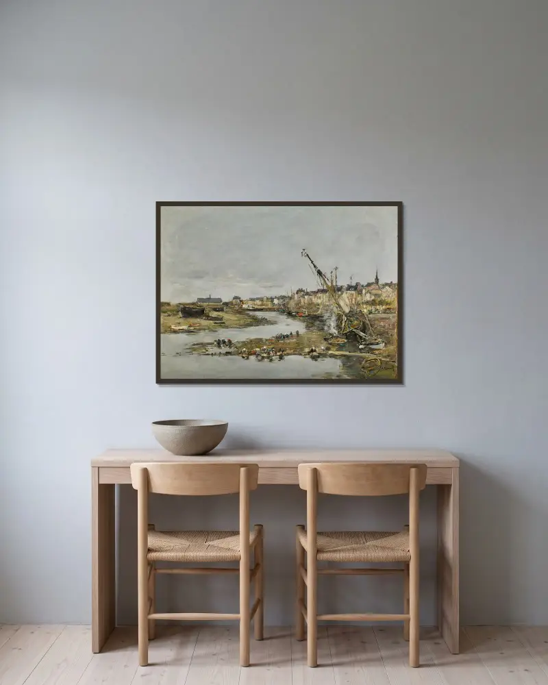 Trouville. Hamnen av Eugène Boudin inramad på en vägg