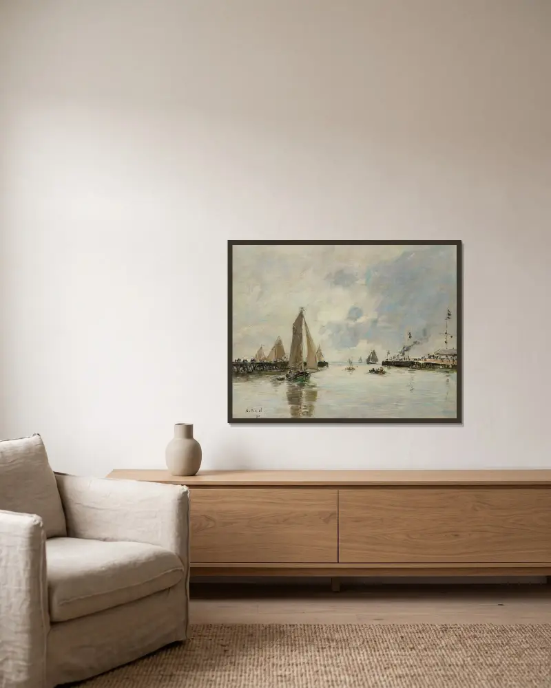 Trouville, Les jetées, marée haute av Eugène Boudin inramad på en vägg