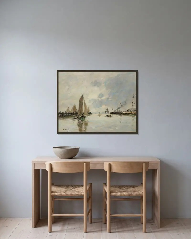 Trouville, Les jetées, marée haute av Eugène Boudin inramad på en vägg