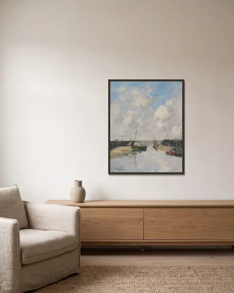 Trouville, les jetées av Eugène Boudin inramad på en vägg