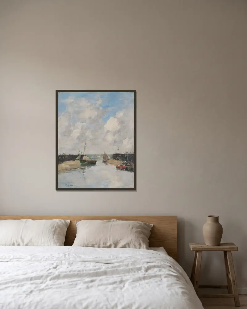 Trouville, les jetées av Eugène Boudin inramad på en vägg