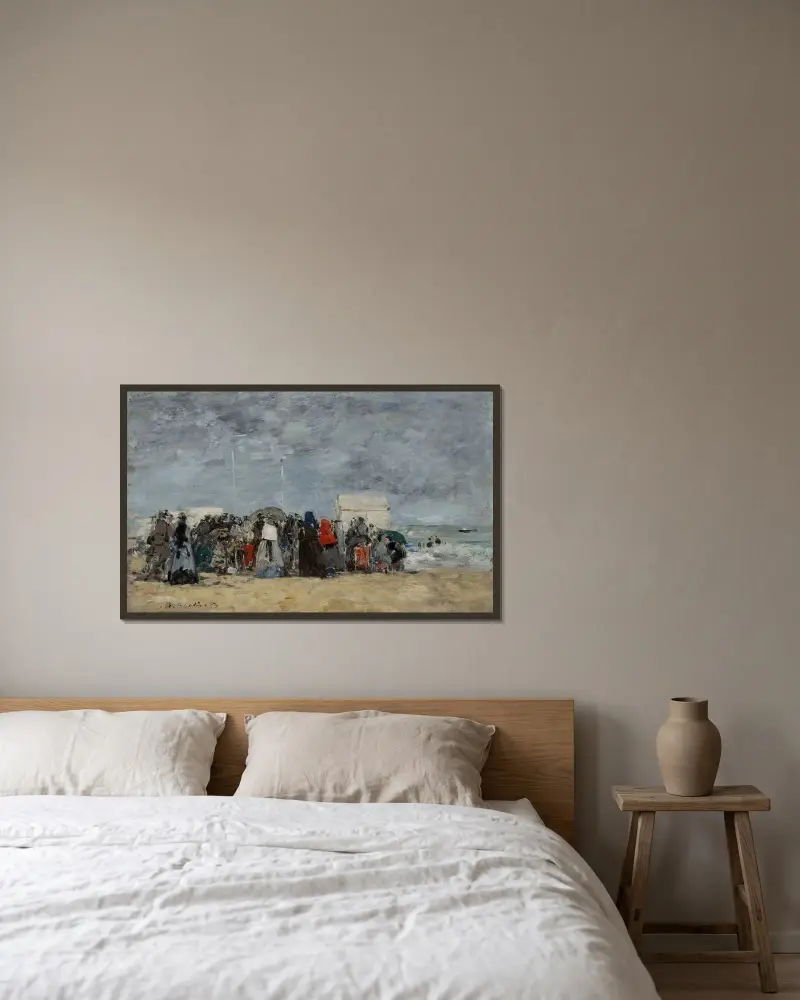 Trouville, badscen av Eugène Boudin inramad på en vägg