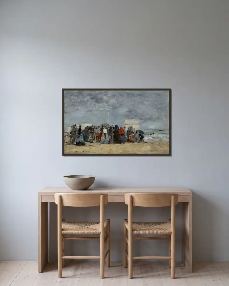 Trouville, badscen av Eugène Boudin inramad på en vägg