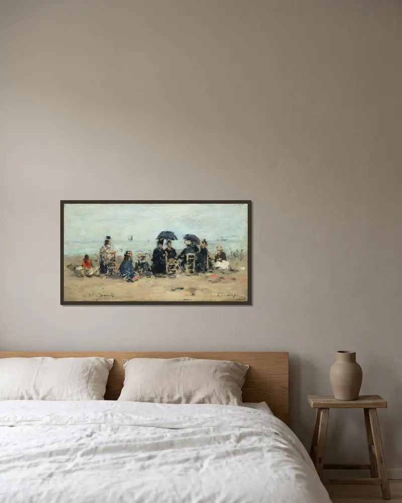Trouville, strandscen av Eugène Boudin inramad på en vägg