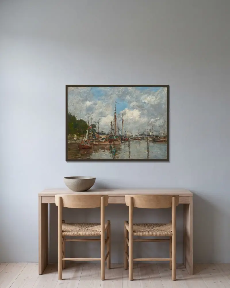 Trouville, en hamnkrök av Eugène Boudin inramad på en vägg