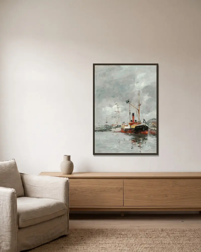 En vrå av bassängen i Deauville av Eugène Boudin inramad på en vägg
