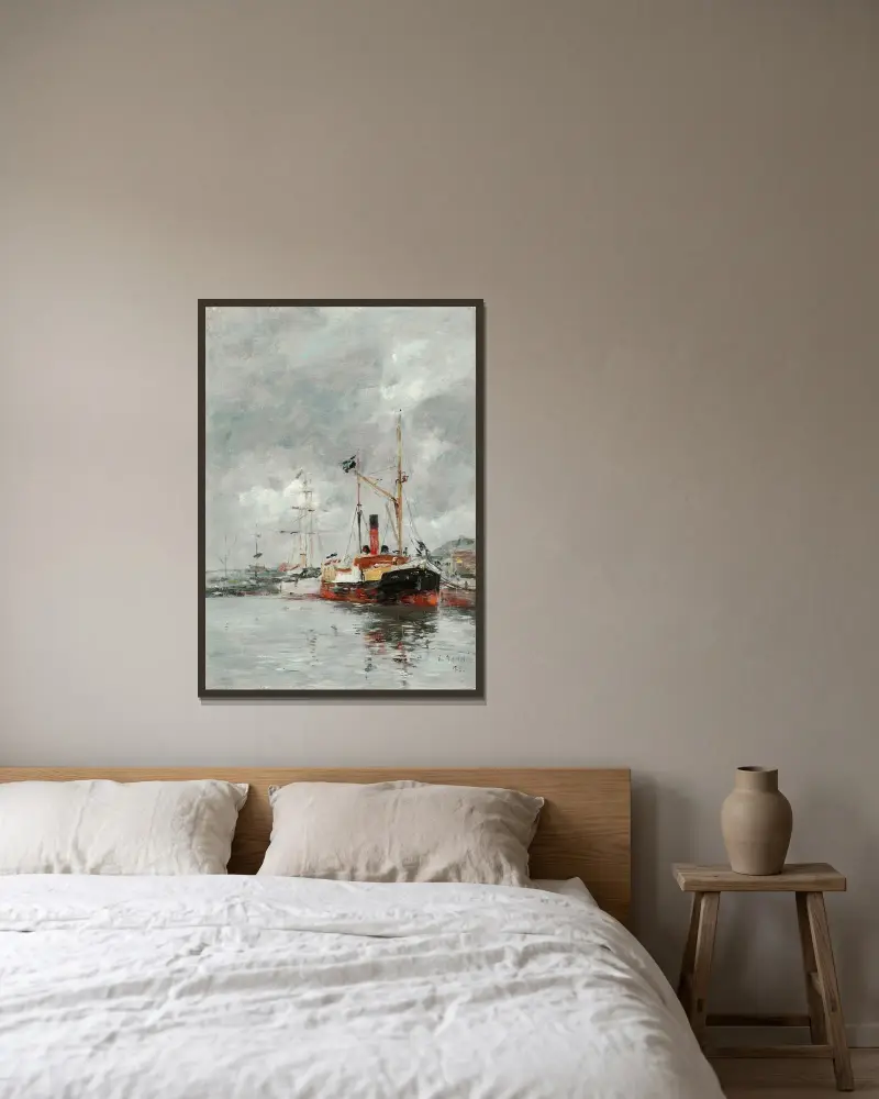 En vrå av bassängen i Deauville av Eugène Boudin inramad på en vägg