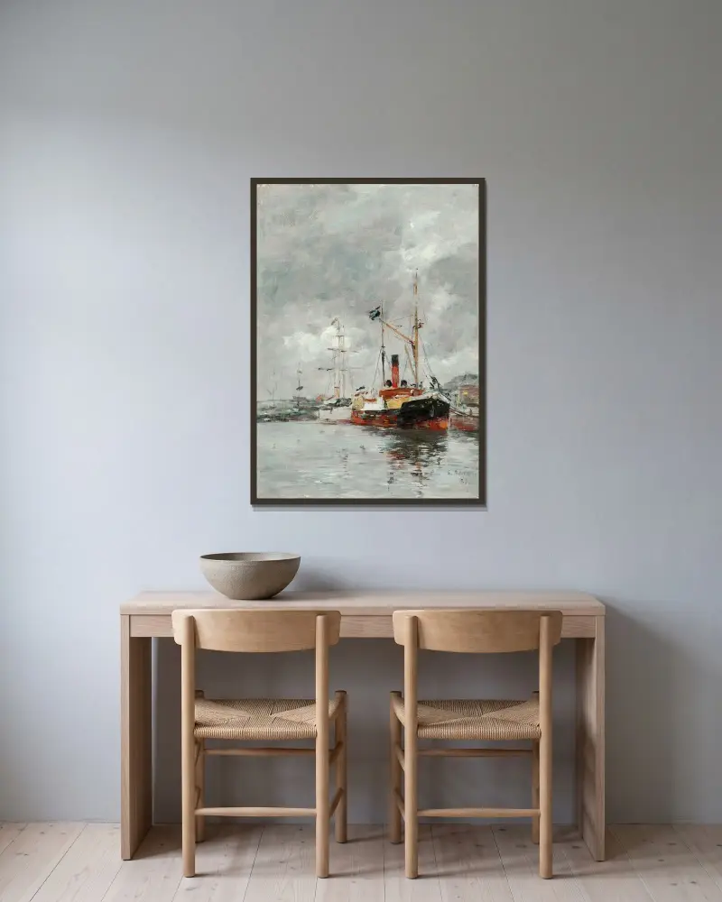 En vrå av bassängen i Deauville av Eugène Boudin inramad på en vägg