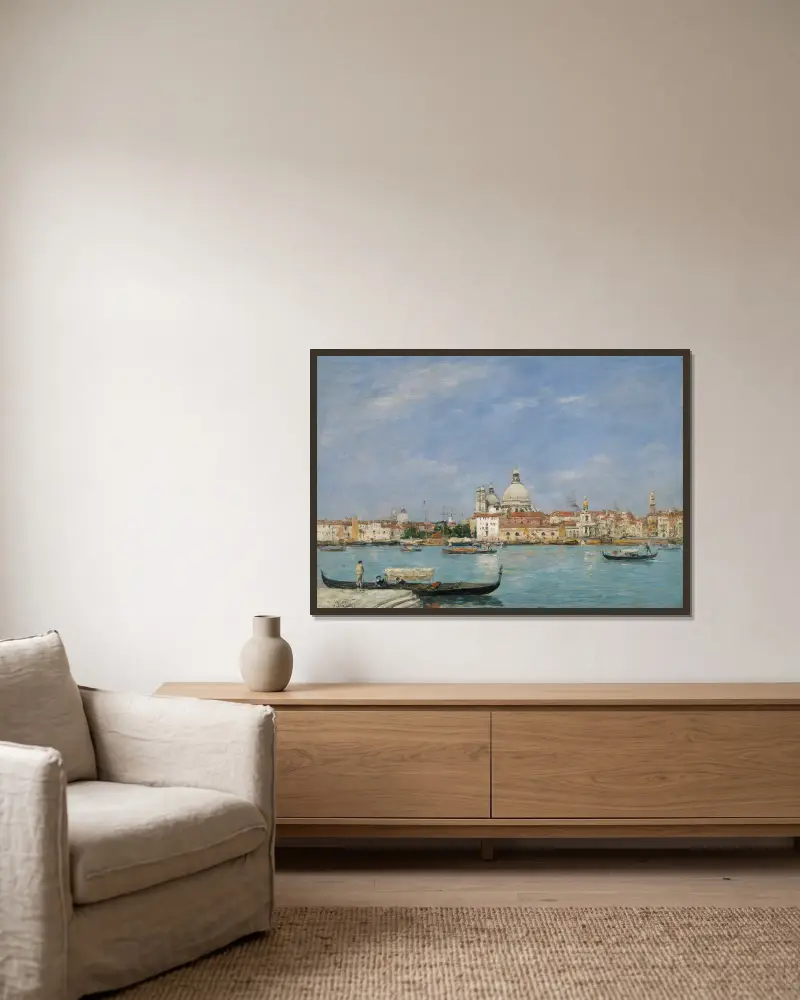 Venice, Santa Maria della Salute from San Giorgio av Eugène Boudin inramad på en vägg