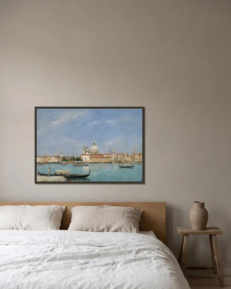 Venice, Santa Maria della Salute from San Giorgio av Eugène Boudin inramad på en vägg