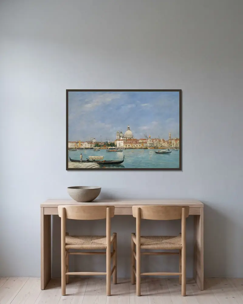 Venice, Santa Maria della Salute from San Giorgio av Eugène Boudin inramad på en vägg
