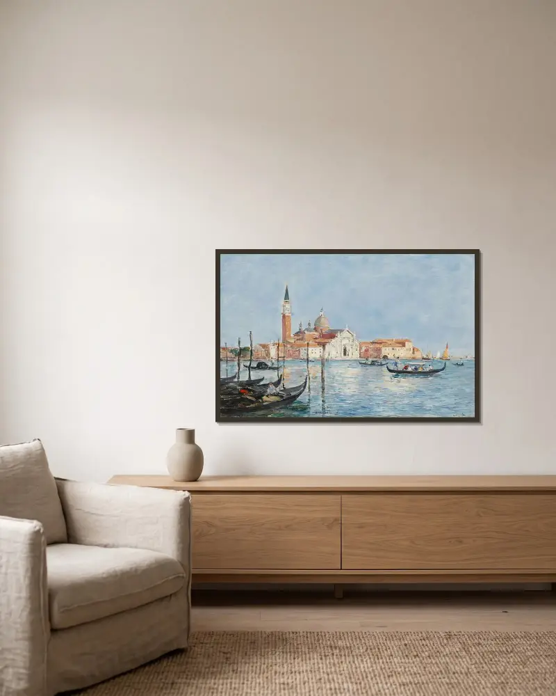 Venedig, San Giorgio-kyrkan av Eugène Boudin inramad på en vägg