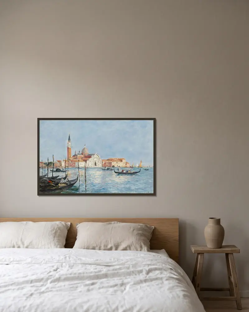 Venedig, San Giorgio-kyrkan av Eugène Boudin inramad på en vägg