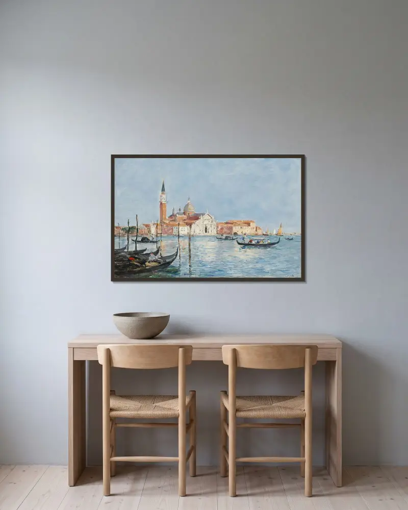 Venedig, San Giorgio-kyrkan av Eugène Boudin inramad på en vägg
