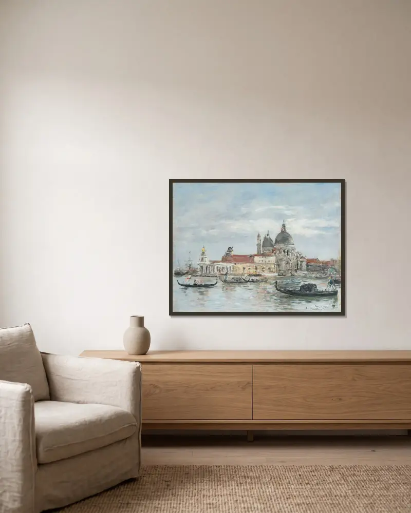 Venedig. La Salute. Tullhuset av Eugène Boudin inramad på en vägg