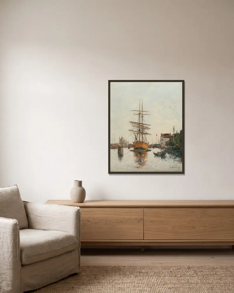 Venedig, Giudeccas kaj av Eugène Boudin inramad på en vägg