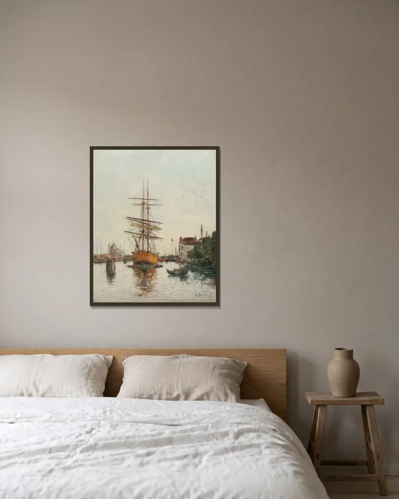 Venedig, Giudeccas kaj av Eugène Boudin inramad på en vägg