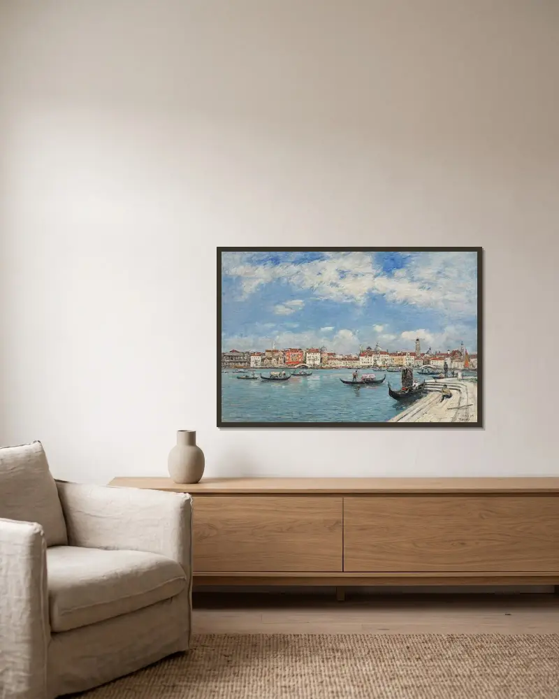 Venedig, vy från San Giorgio av Eugène Boudin inramad på en vägg