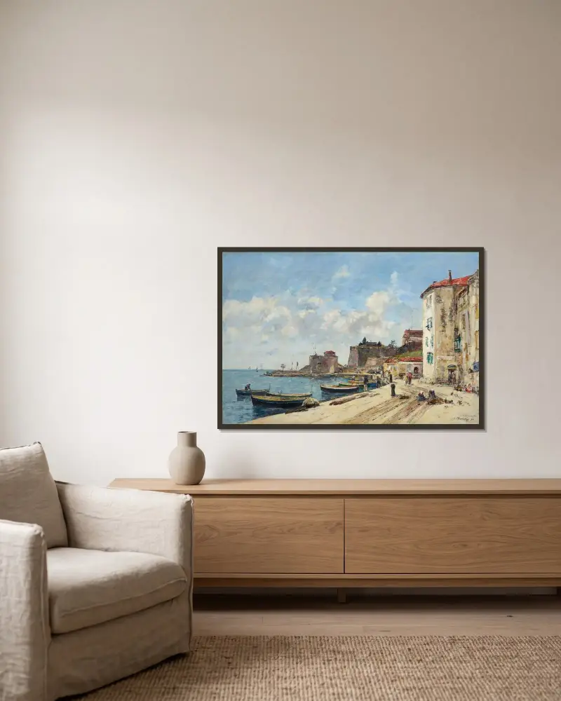 Villefranche, hamnen av Eugène Boudin inramad på en vägg