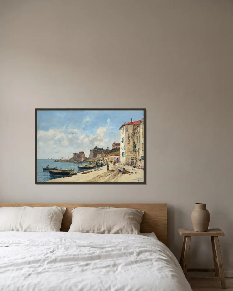 Villefranche, hamnen av Eugène Boudin inramad på en vägg