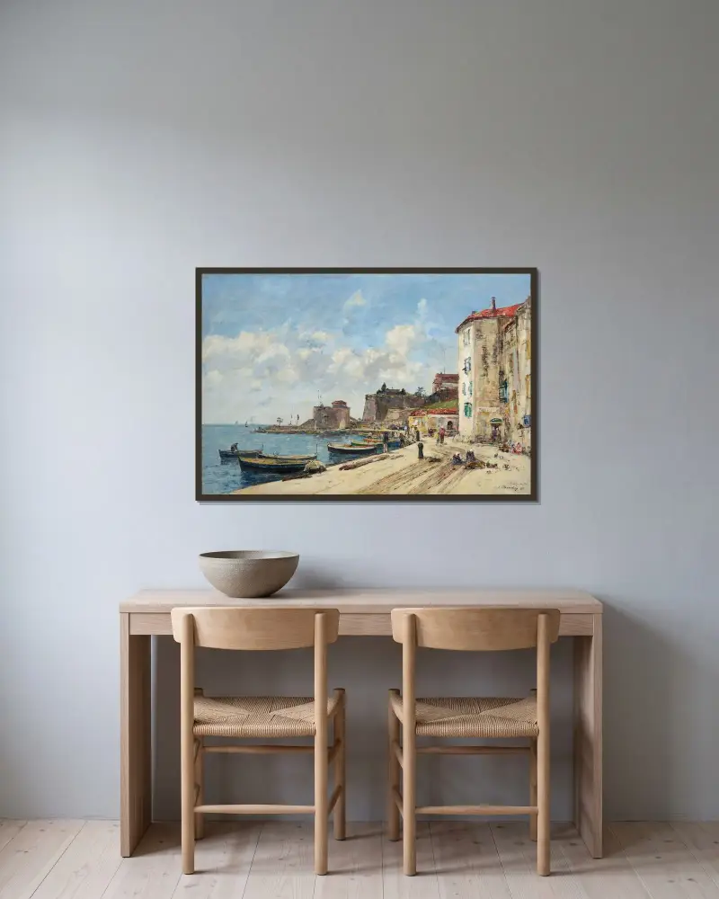 Villefranche, hamnen av Eugène Boudin inramad på en vägg