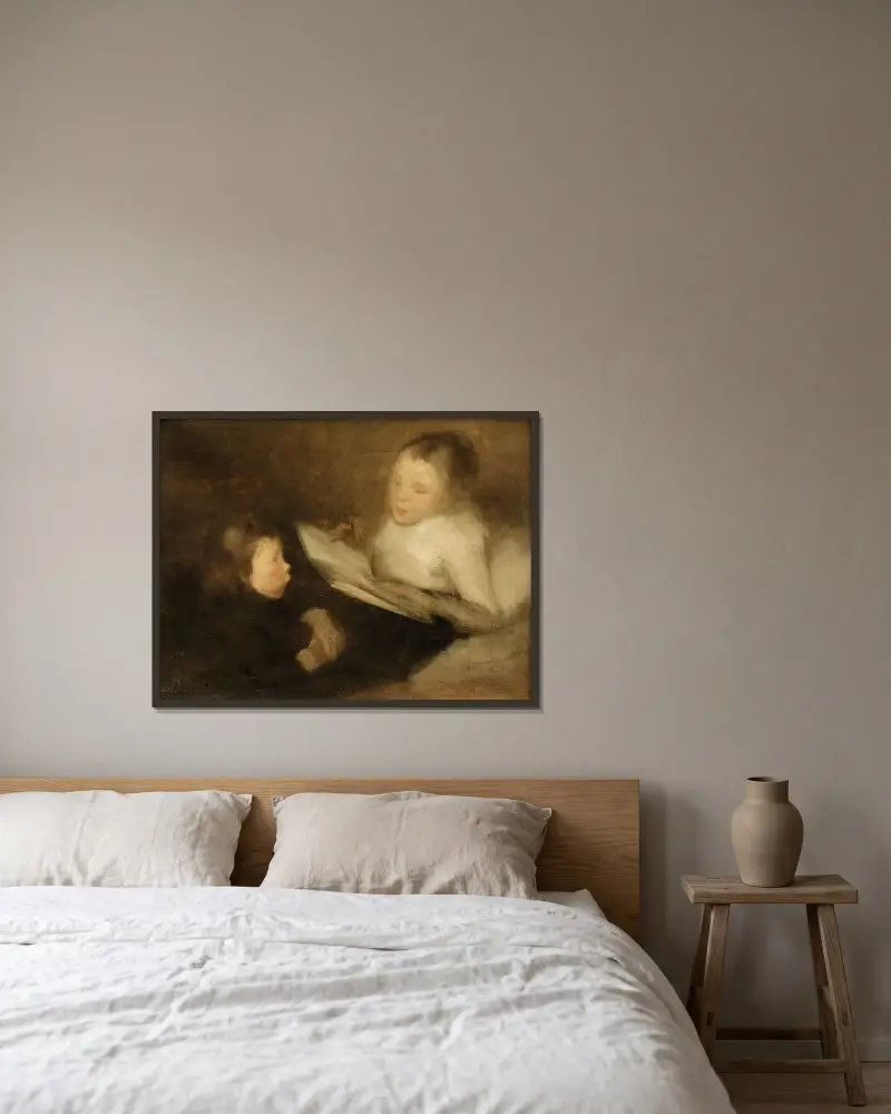 En fin berättelse av Eugène Carriere inramad på en vägg