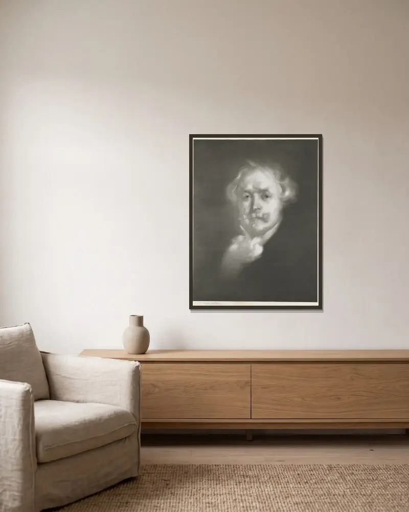 Edmond de Goncourt av Eugène Carriere inramad på en vägg