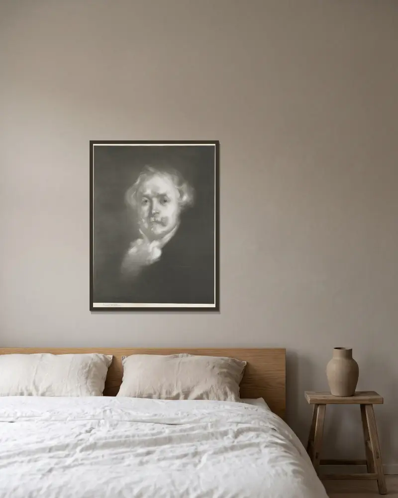 Edmond de Goncourt av Eugène Carriere inramad på en vägg
