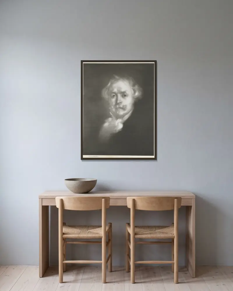 Edmond de Goncourt av Eugène Carriere inramad på en vägg