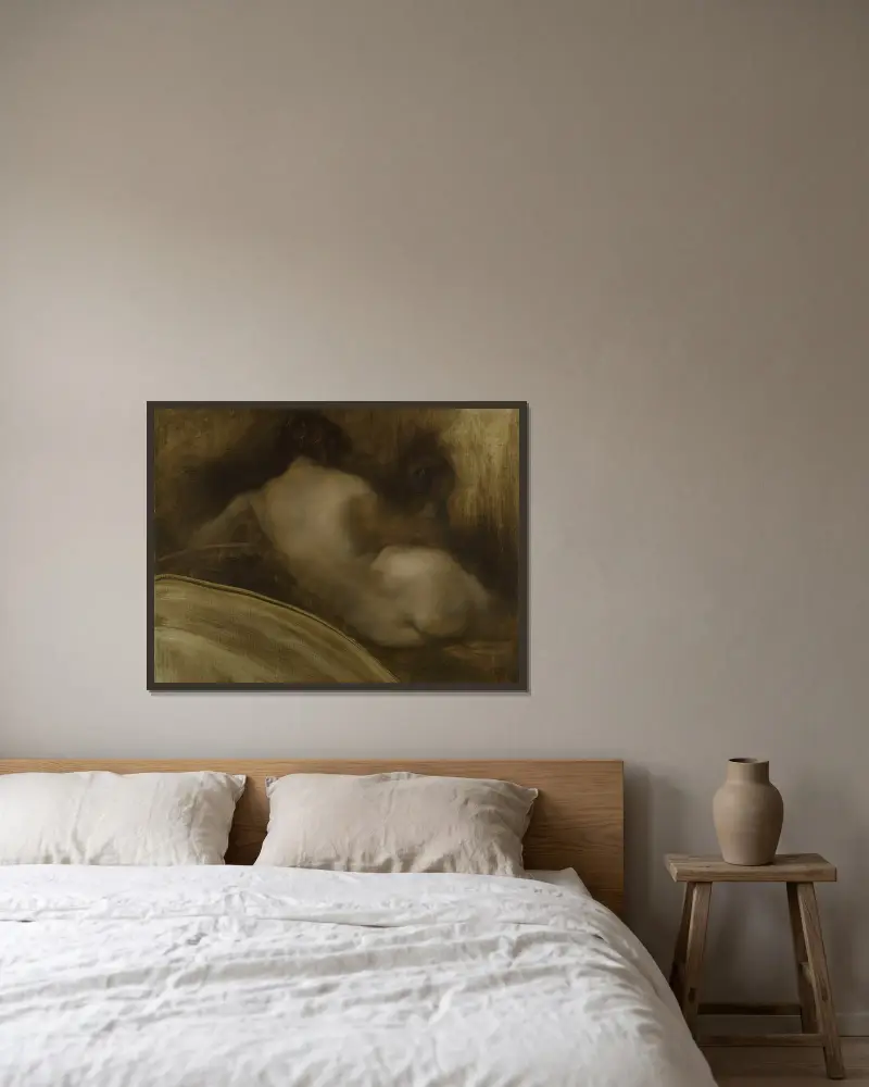 Femme nue de dos, figure d’écoinçon av Eugène Carriere inramad på en vägg