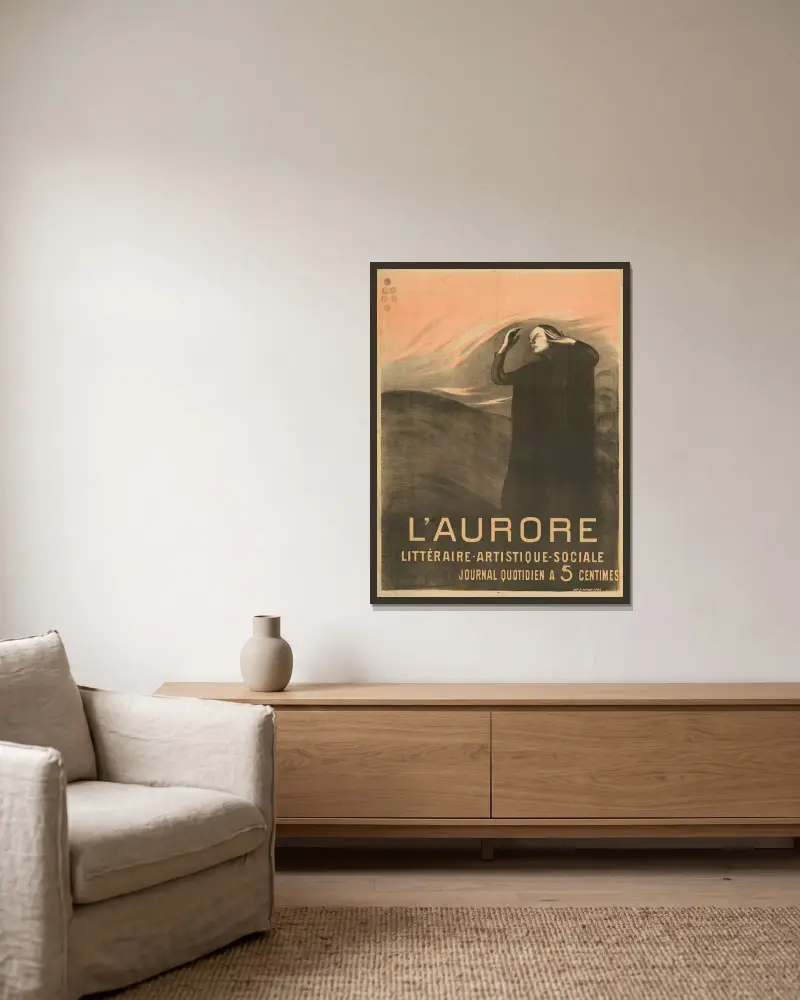 L’Aurore. Journal littéraire, artistique, sociale av Eugène Carriere inramad på en vägg
