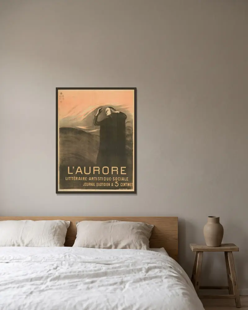 L’Aurore. Journal littéraire, artistique, sociale av Eugène Carriere inramad på en vägg