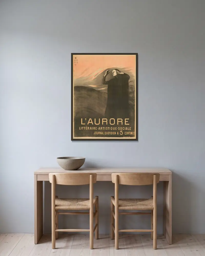 L’Aurore. Journal littéraire, artistique, sociale av Eugène Carriere inramad på en vägg