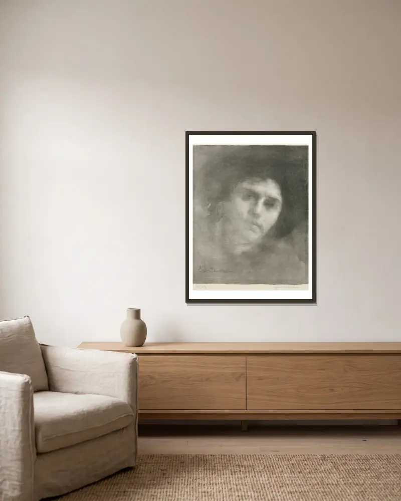 Madame Eugène Carrière (large plate) av Eugène Carriere inramad på en vägg