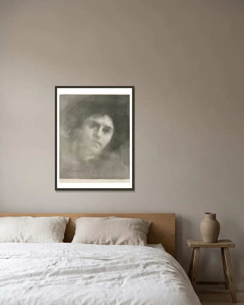 Madame Eugène Carrière (large plate) av Eugène Carriere inramad på en vägg