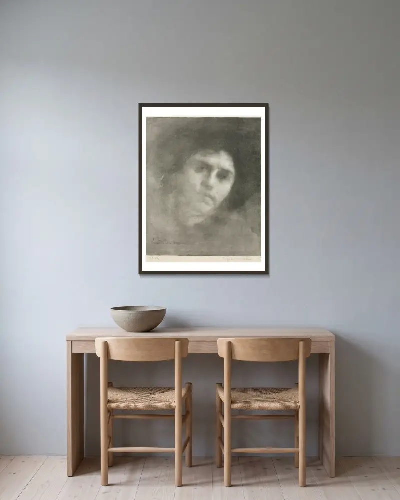 Madame Eugène Carrière (large plate) av Eugène Carriere inramad på en vägg