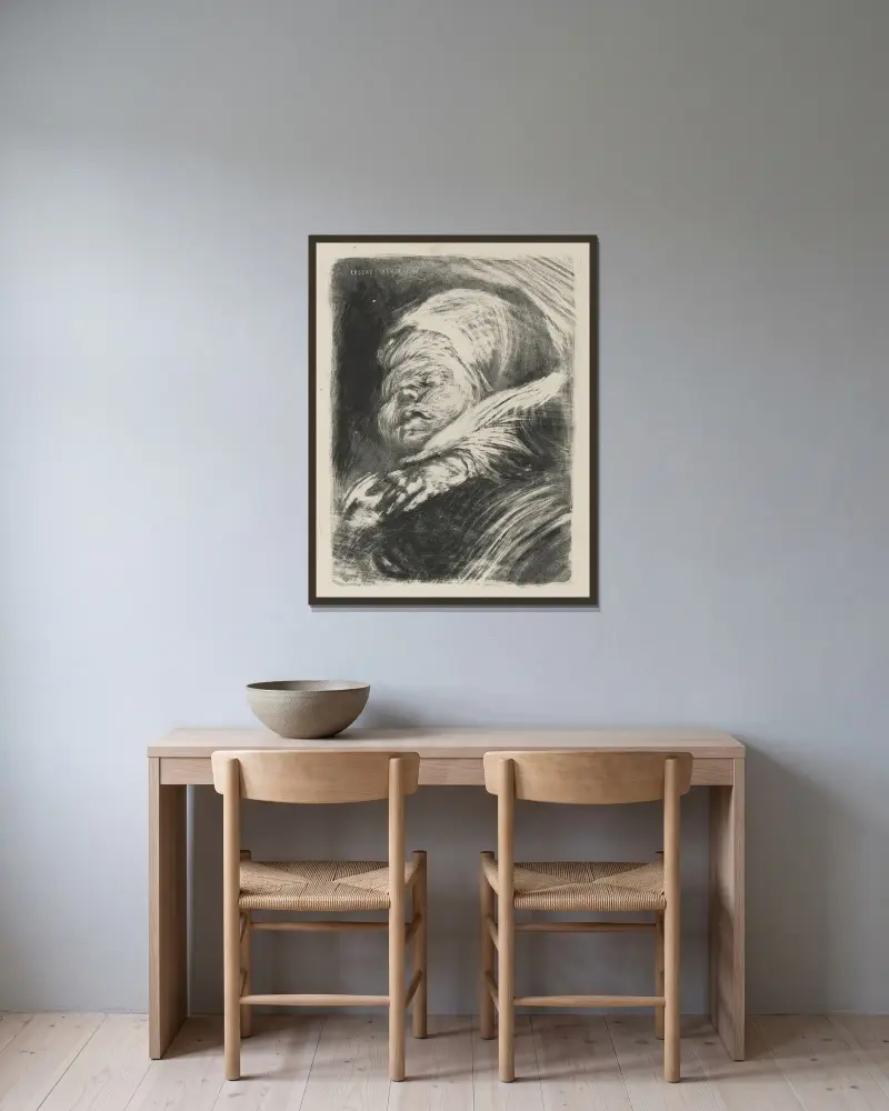 Nyfödd med mössa av Eugène Carriere inramad på en vägg
