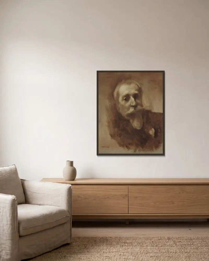 Porträtt av Anatole France (1844–1924), författare av Eugène Carriere inramad på en vägg