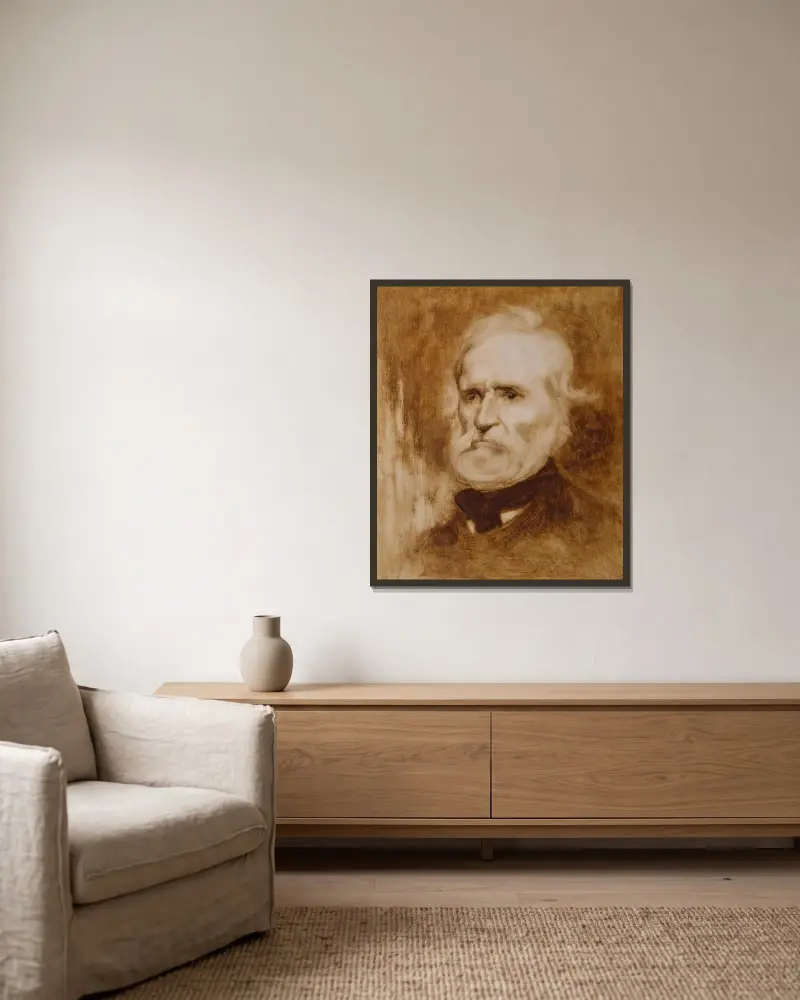 Porträtt av Auguste Blanqui (1805–1881), politiker av Eugène Carriere inramad på en vägg