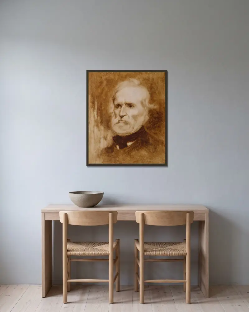 Porträtt av Auguste Blanqui (1805–1881), politiker av Eugène Carriere inramad på en vägg