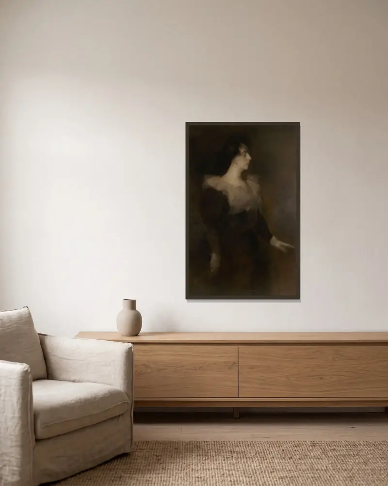Portrait de Pauline Ménard-Dorian av Eugène Carriere inramad på en vägg