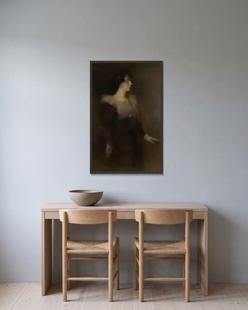 Portrait de Pauline Ménard-Dorian av Eugène Carriere inramad på en vägg
