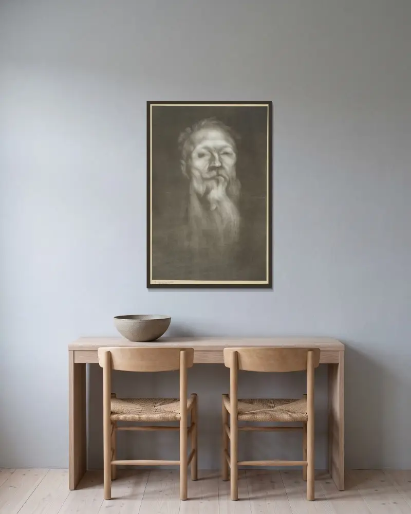Porträtt av Auguste Rodin av Eugène Carriere inramad på en vägg